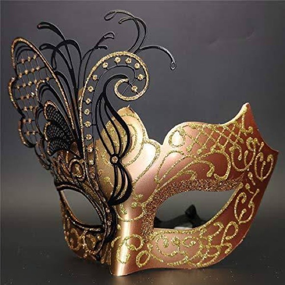 Masquerade Mask Venetian Mask/Halloween/Party/Mardi Gras (Rose Gold Butterfly) - Picture 1 of 4